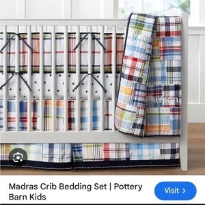 Pottery Barn Kids - Madras Navy crib skirt and quilt